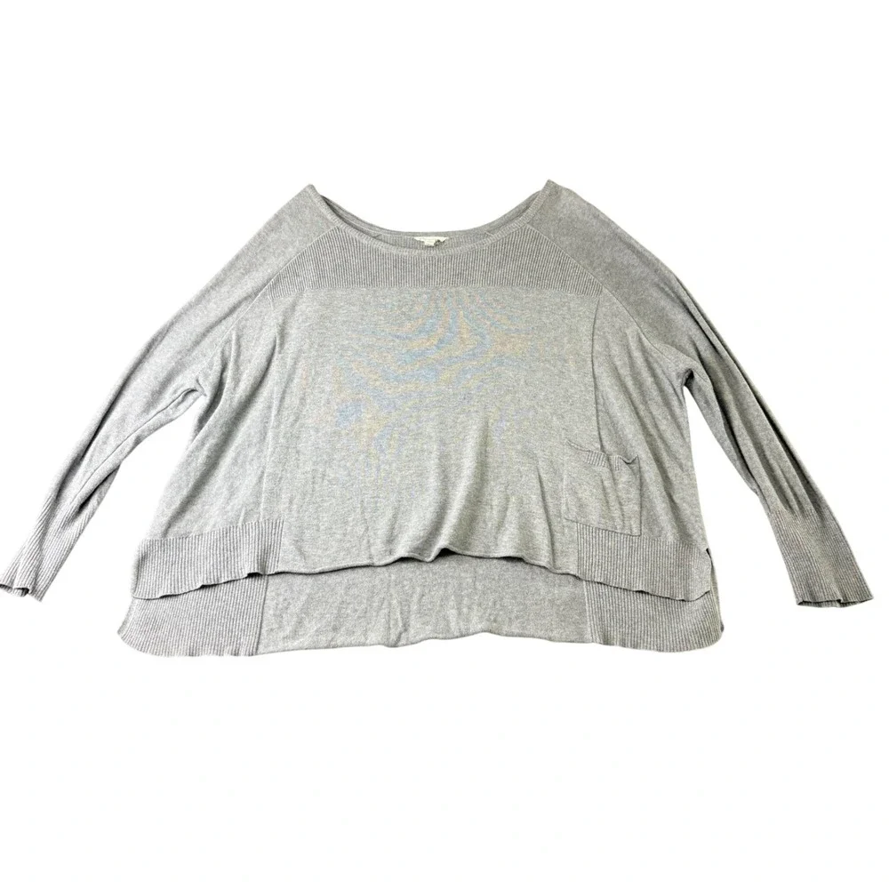Eileen Fisher L Grey Organic Cotton Boxy‎ High Low Knit Sweater Pocket Lagenlook